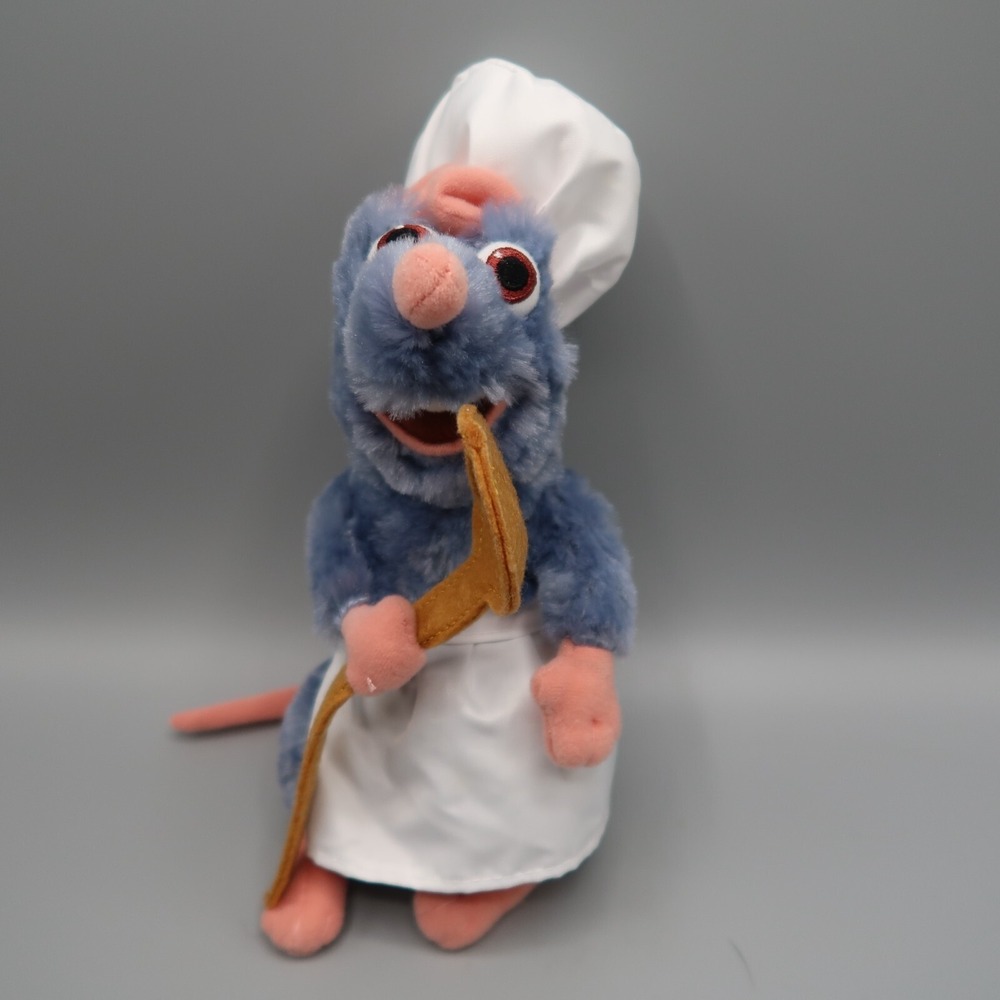 Disney Parks Pixar Ratatouille Remy Plush 8" Stuffed Animal Chef Hat Apron Spoon